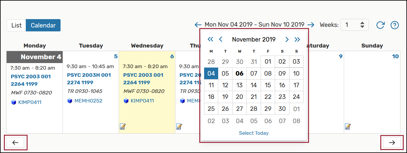 screenshot highlighting the calendar view for event search