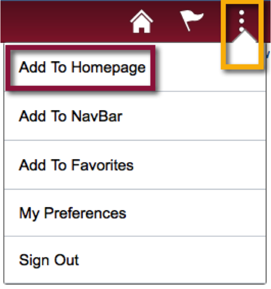 Screenshot highlighting the Add to Homepage item in the menu