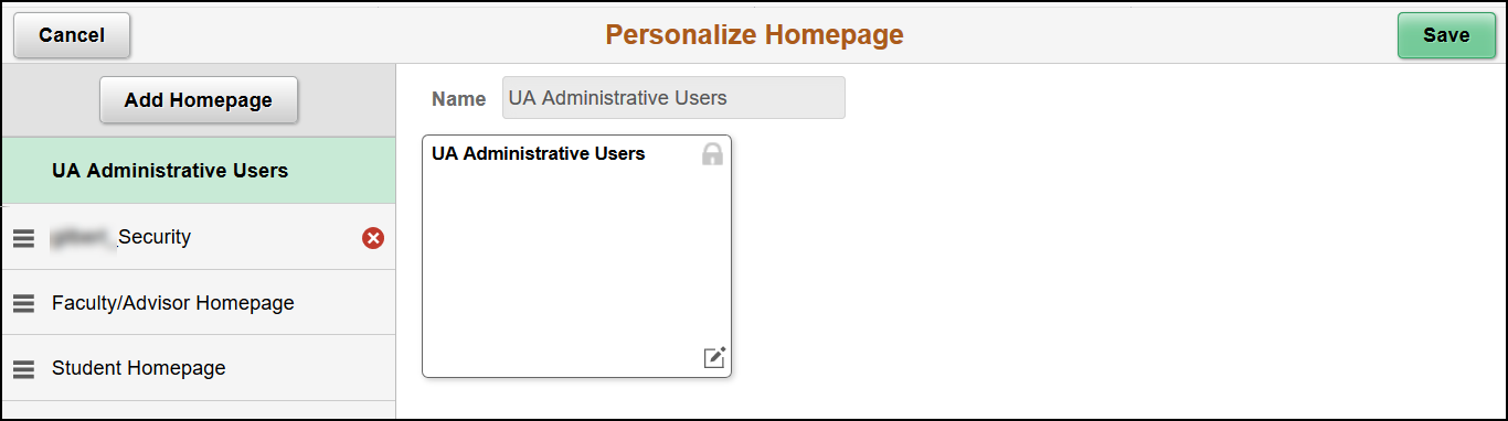 Screenshot of Personalize Homepage screen