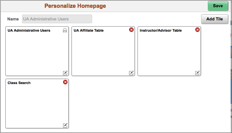 Screenshot of Personalize Homepage tiles