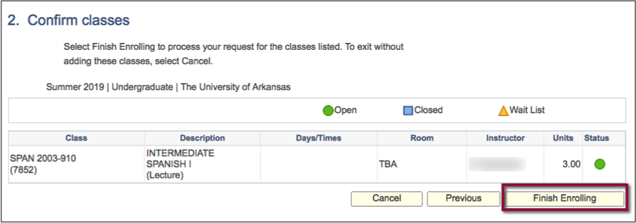screenshot highlighting the Finish Enrolling button