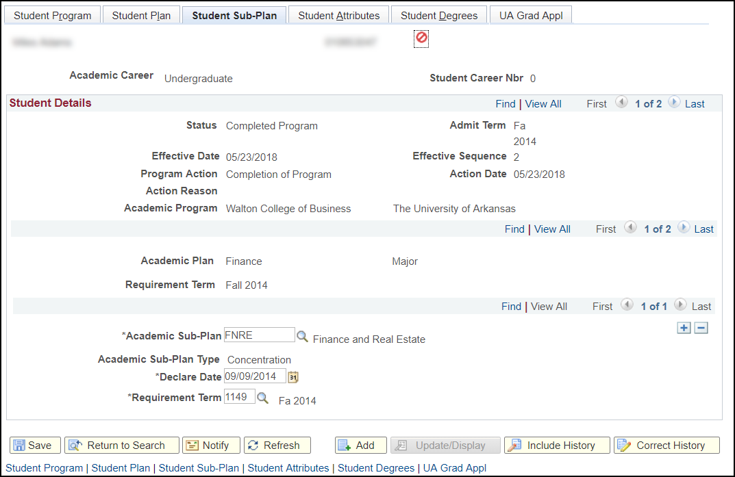 screenshot of the student sub-plan page